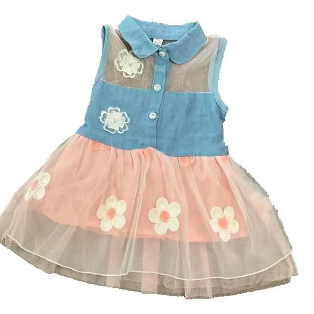 Girls Dress Pink Blue Tutu Sleeveless Flower Dress Size 3T